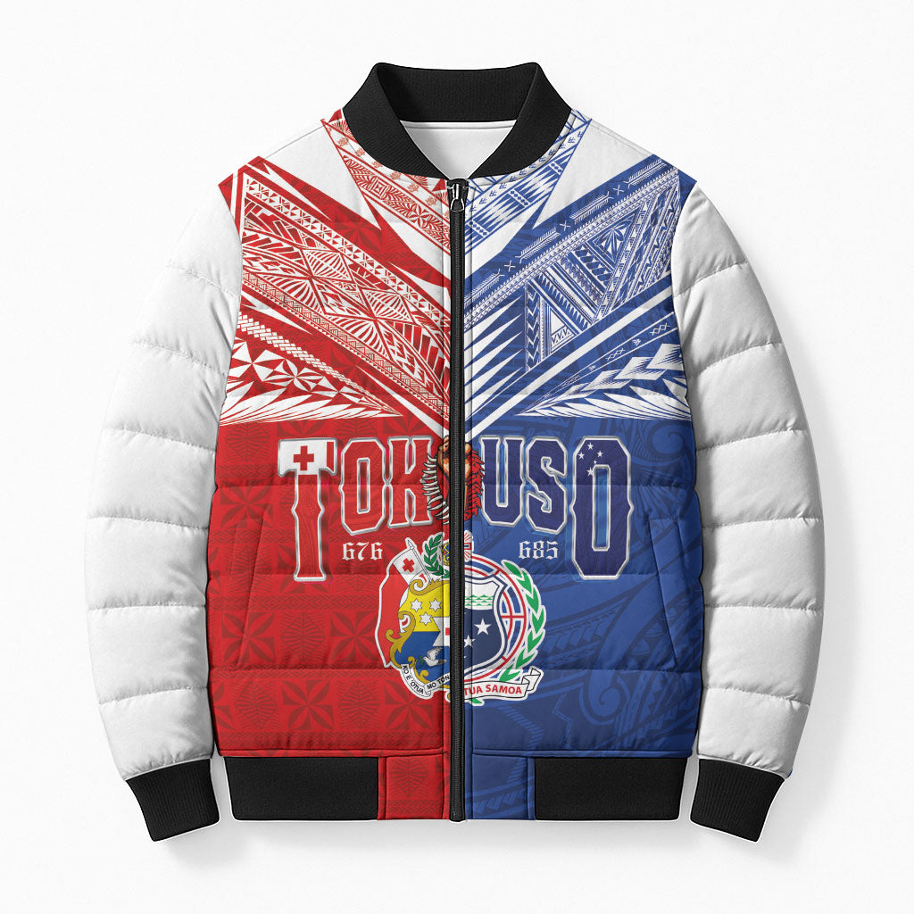 Personalised Tokouso Tonga Samoa Bomber Puffer Jacket Proud of Brotherhood