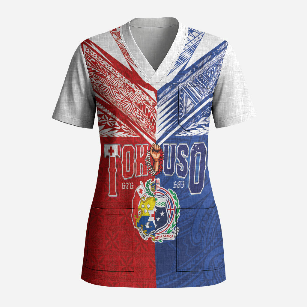 Personalised Tokouso Tonga Samoa Scrub Top Proud of Brotherhood