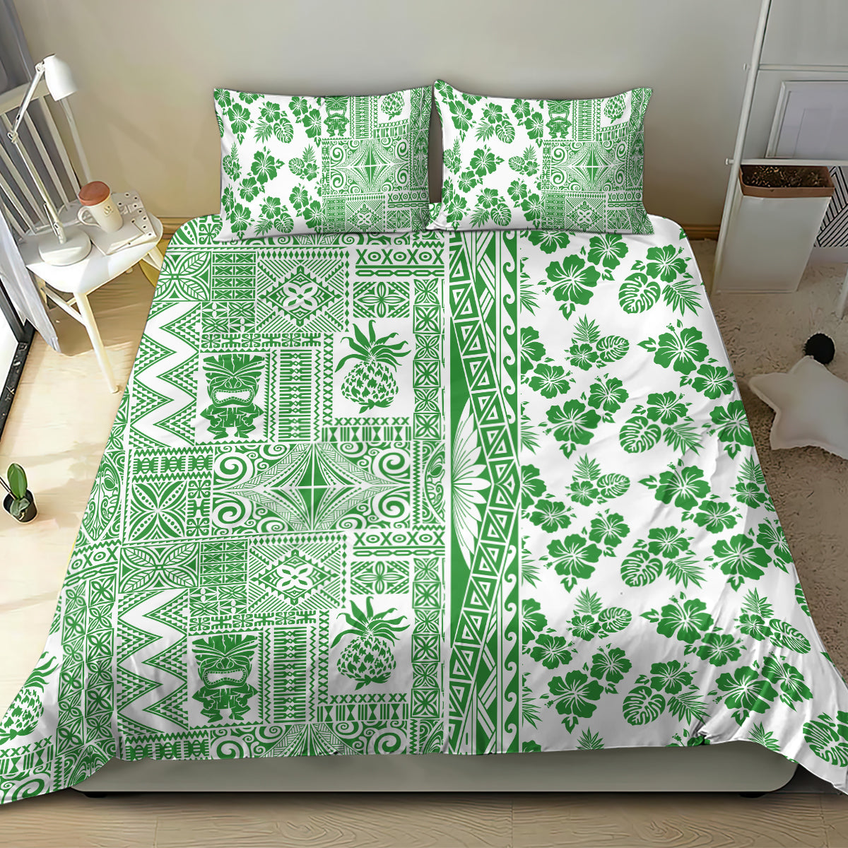 Hawaii Bedding Set Aloha Tropical Plants Tribal Pattern Green Version LT03 - Polynesian Pride