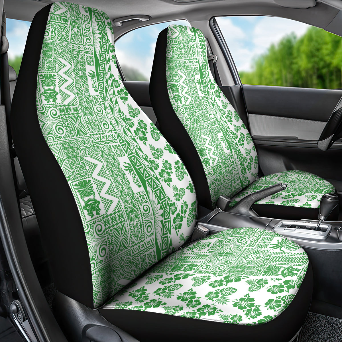 Hawaii Car Seat Cover Aloha Tropical Plants Tribal Pattern Green Version LT03 - Polynesian Pride