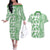 Hawaii Couples Matching Off The Shoulder Long Sleeve Dress and Hawaiian Shirt Aloha Tropical Plants Tribal Pattern Green Version LT03 Green - Polynesian Pride