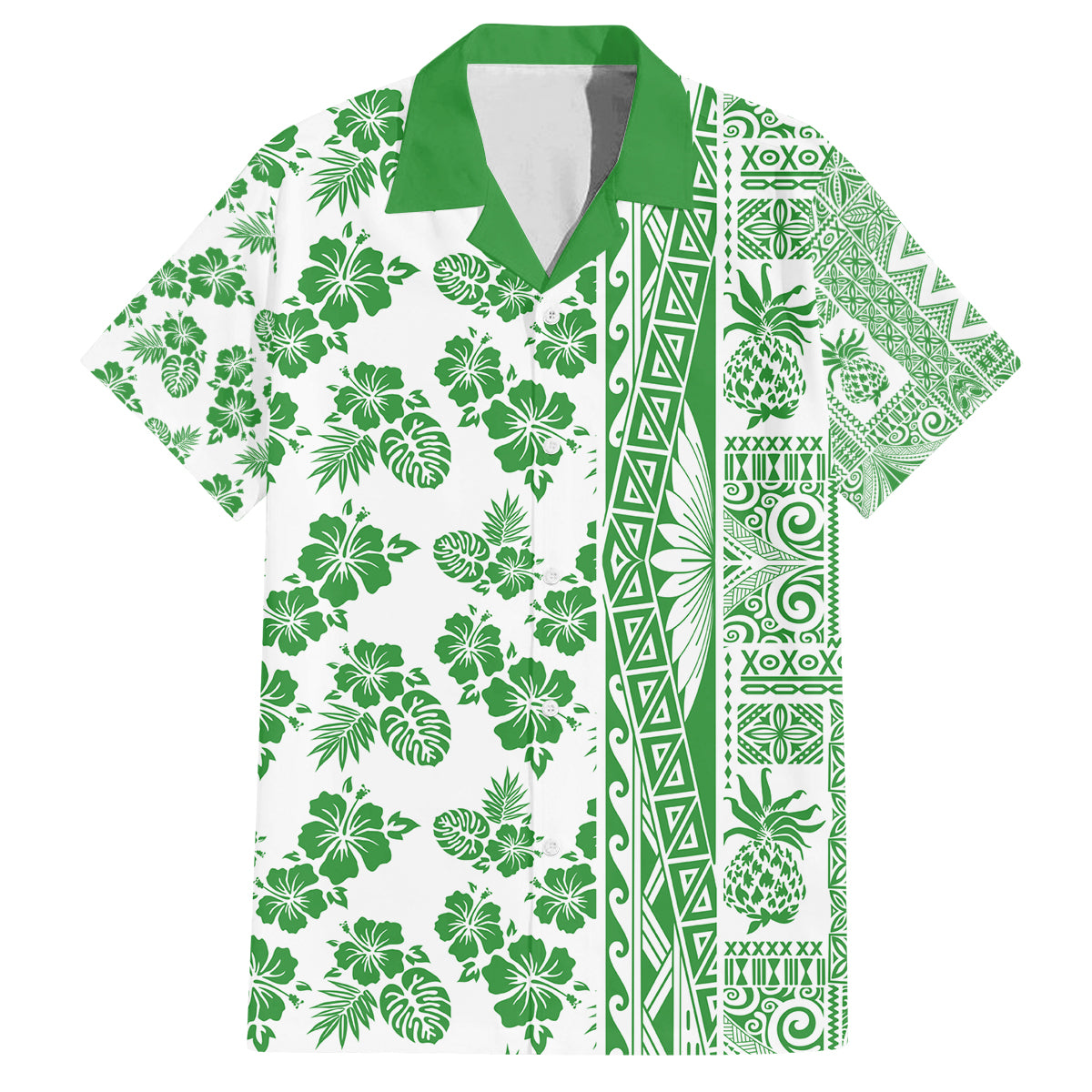 Hawaii Family Matching Long Sleeve Bodycon Dress and Hawaiian Shirt Aloha Tropical Plants Tribal Pattern Green Version LT03 Dad's Shirt - Short Sleeve Green - Polynesian Pride