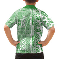 Hawaii Family Matching Off Shoulder Maxi Dress and Hawaiian Shirt Aloha Tropical Plants Tribal Pattern Green Version LT03 - Polynesian Pride