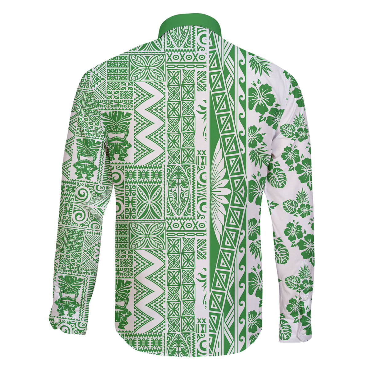 Hawaii Family Matching Off Shoulder Maxi Dress and Hawaiian Shirt Aloha Tropical Plants Tribal Pattern Green Version LT03 - Polynesian Pride