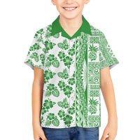 Hawaii Family Matching Puletasi Dress and Hawaiian Shirt Aloha Tropical Plants Tribal Pattern Green Version LT03 Son's Shirt Green - Polynesian Pride