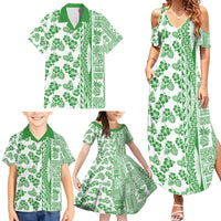 Hawaii Family Matching Summer Maxi Dress and Hawaiian Shirt Aloha Tropical Plants Tribal Pattern Green Version LT03 - Polynesian Pride