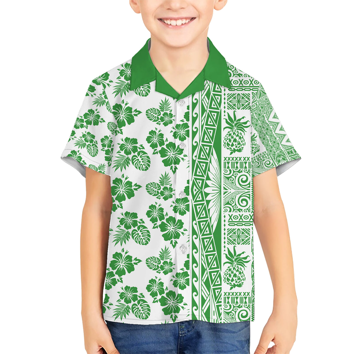 Hawaii Hawaiian Shirt Aloha Tropical Plants Tribal Pattern Green Version LT03 - Polynesian Pride