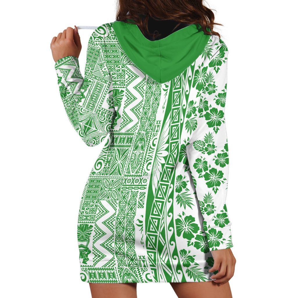 Hawaii Hoodie Dress Aloha Tropical Plants Tribal Pattern Green Version LT03 - Polynesian Pride