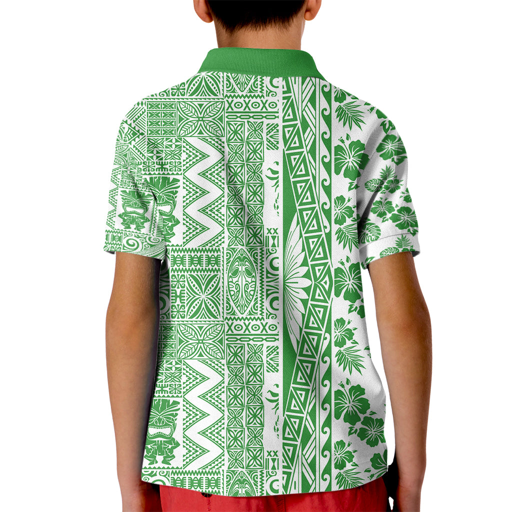 Hawaii Kid Polo Shirt Aloha Tropical Plants Tribal Pattern Green Version LT03 - Polynesian Pride