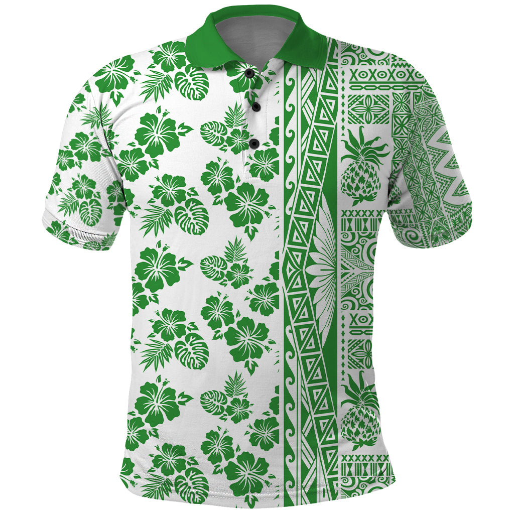 Hawaii Polo Shirt Aloha Tropical Plants Tribal Pattern Green Version LT03 Green - Polynesian Pride