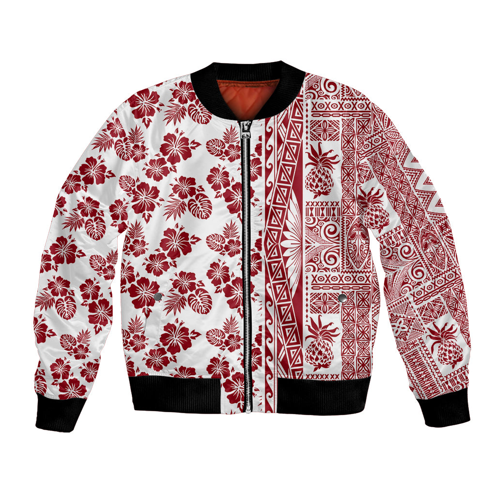 Hawaii Bomber Jacket Aloha Tropical Plants Tribal Pattern Red Version LT03 Unisex Red - Polynesian Pride