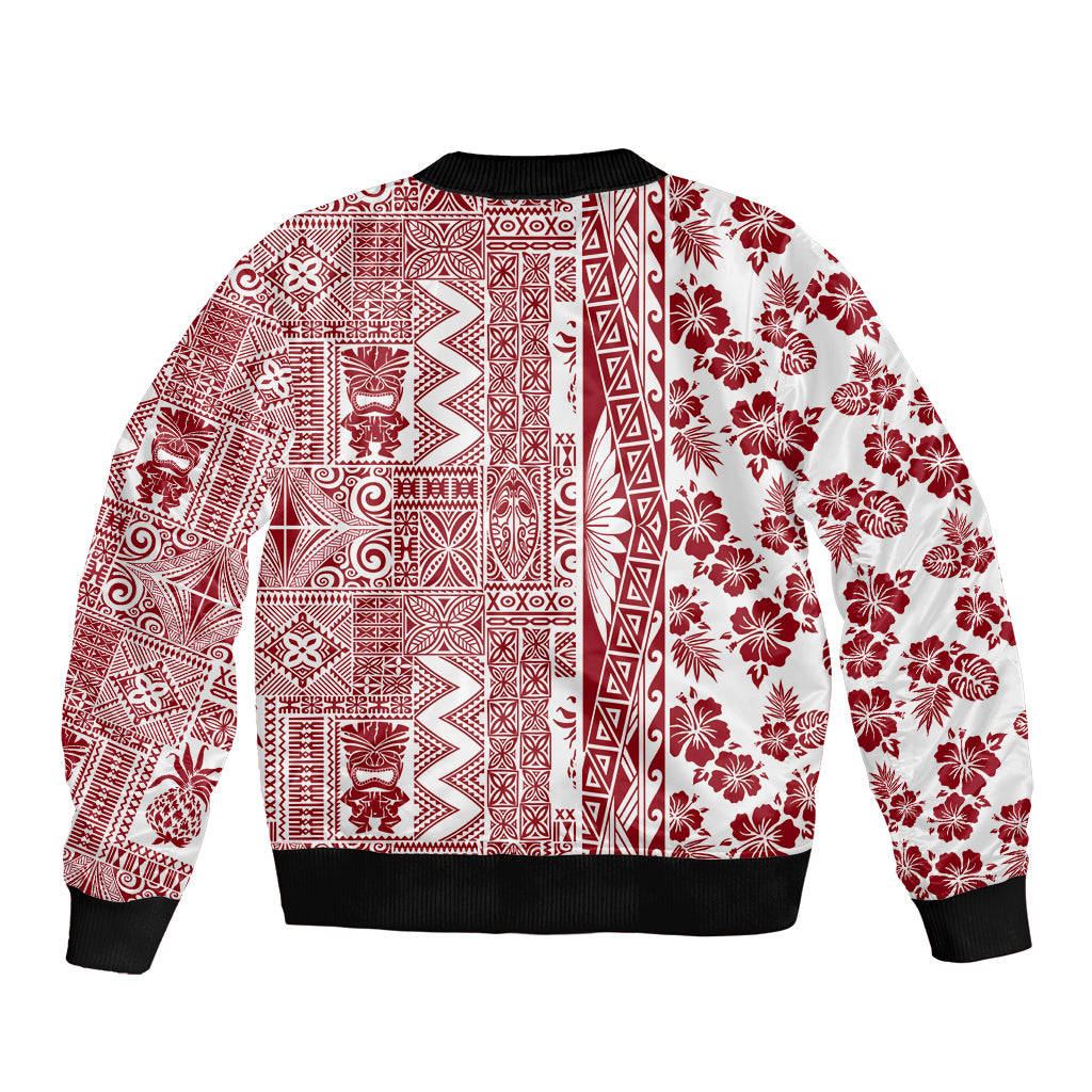 Hawaii Bomber Jacket Aloha Tropical Plants Tribal Pattern Red Version LT03 - Polynesian Pride