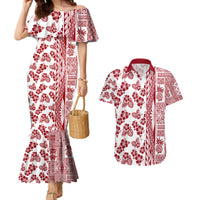 Hawaii Couples Matching Mermaid Dress and Hawaiian Shirt Aloha Tropical Plants Tribal Pattern Red Version LT03 Red - Polynesian Pride
