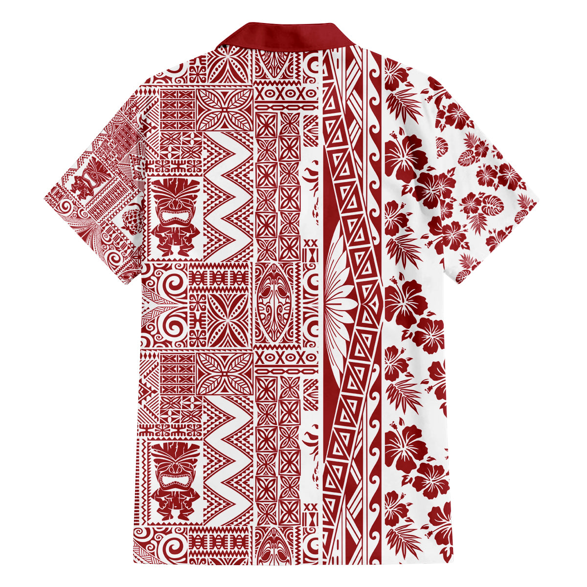 Hawaii Family Matching Long Sleeve Bodycon Dress and Hawaiian Shirt Aloha Tropical Plants Tribal Pattern Red Version LT03 - Polynesian Pride
