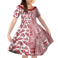 Hawaii Family Matching Off Shoulder Maxi Dress and Hawaiian Shirt Aloha Tropical Plants Tribal Pattern Red Version LT03 Daughter's Dress Red - Polynesian Pride