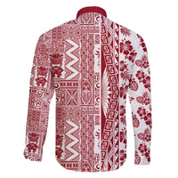 Hawaii Family Matching Off Shoulder Maxi Dress and Hawaiian Shirt Aloha Tropical Plants Tribal Pattern Red Version LT03 - Polynesian Pride