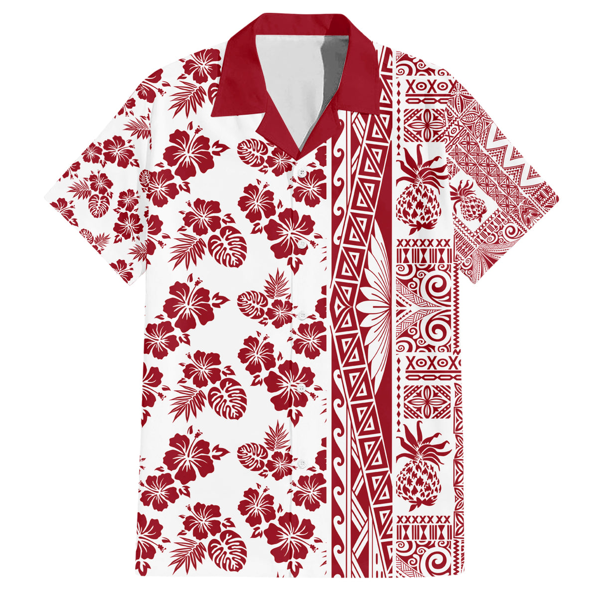 Hawaii Family Matching Short Sleeve Bodycon Dress and Hawaiian Shirt Aloha Tropical Plants Tribal Pattern Red Version LT03 Dad's Shirt - Short Sleeve Red - Polynesian Pride