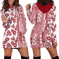 Hawaii Hoodie Dress Aloha Tropical Plants Tribal Pattern Red Version LT03 - Polynesian Pride