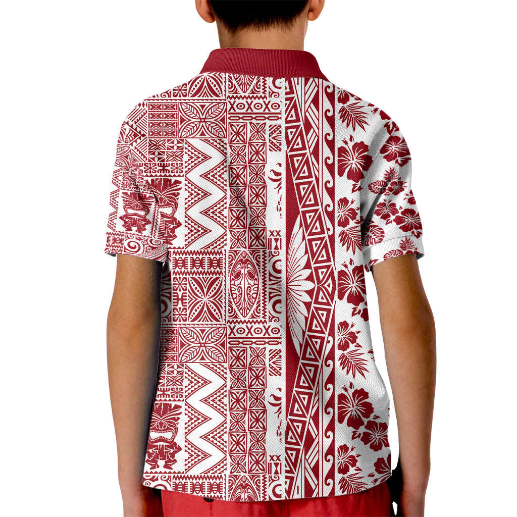 Hawaii Kid Polo Shirt Aloha Tropical Plants Tribal Pattern Red Version LT03 - Polynesian Pride