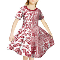 Hawaii Kid Short Sleeve Dress Aloha Tropical Plants Tribal Pattern Red Version LT03 - Polynesian Pride