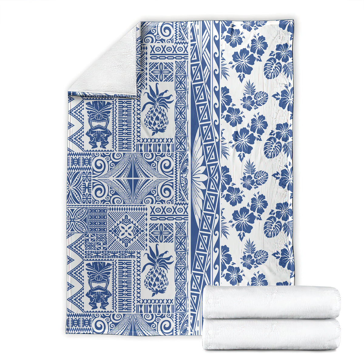 Hawaii Blanket Aloha Tropical Plants Tribal Pattern Blue Version LT03 - Polynesian Pride