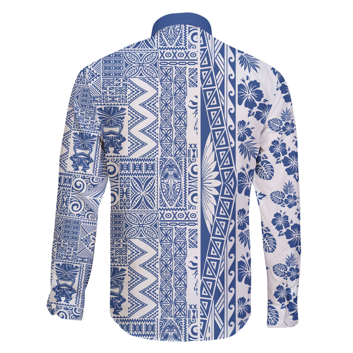 Hawaii Family Matching Short Sleeve Bodycon Dress and Hawaiian Shirt Aloha Tropical Plants Tribal Pattern Blue Version LT03 - Polynesian Pride