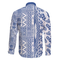 Hawaii Family Matching Short Sleeve Bodycon Dress and Hawaiian Shirt Aloha Tropical Plants Tribal Pattern Blue Version LT03 - Polynesian Pride