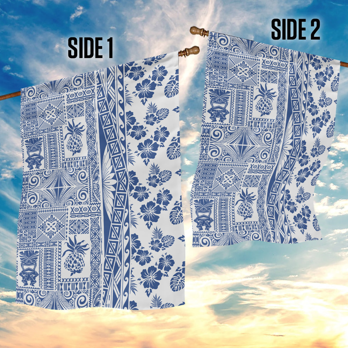 Hawaii Garden Flag Aloha Tropical Plants Tribal Pattern Blue Version LT03 - Polynesian Pride