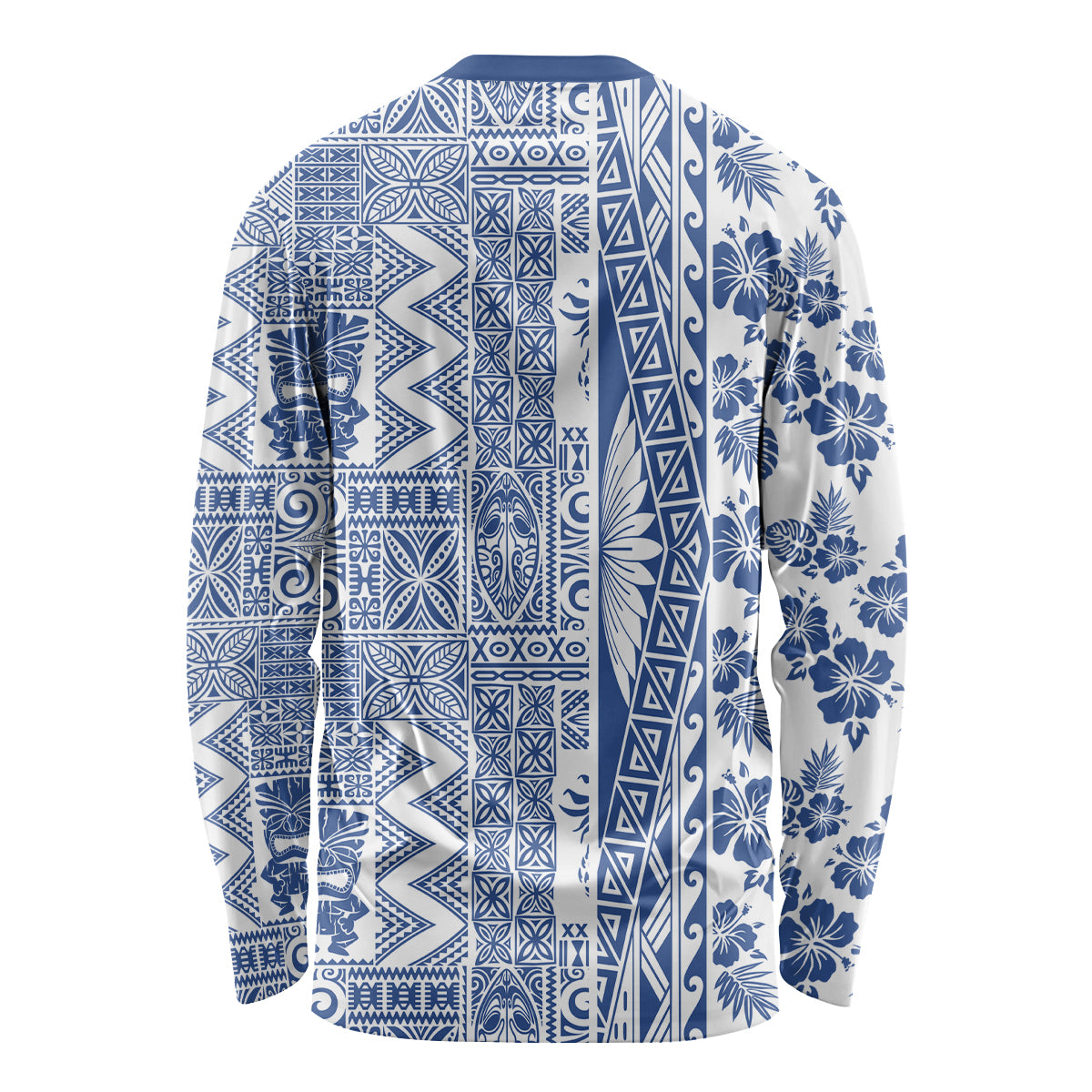 Hawaii Long Sleeve Shirt Aloha Tropical Plants Tribal Pattern Blue Version LT03 - Polynesian Pride