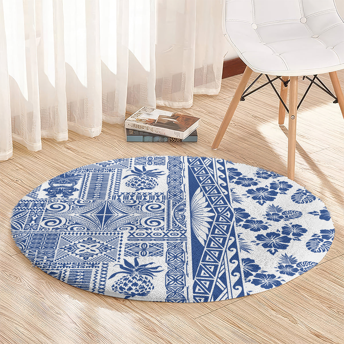 Hawaii Round Carpet Aloha Tropical Plants Tribal Pattern Blue Version LT03 - Polynesian Pride