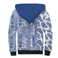 Hawaii Sherpa Hoodie Aloha Tropical Plants Tribal Pattern Blue Version LT03 - Polynesian Pride