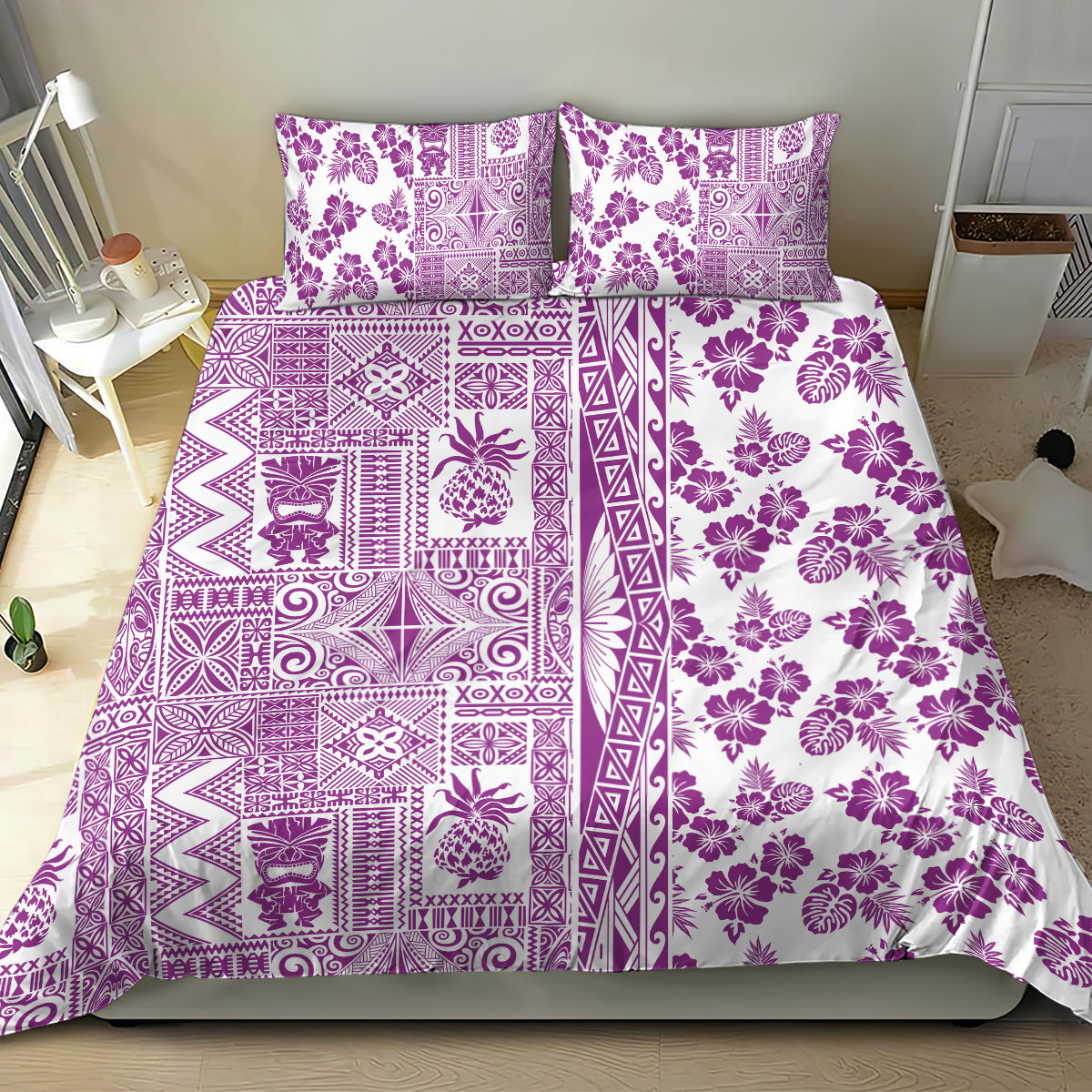 Hawaii Bedding Set Aloha Tropical Plants Tribal Pattern Pink Version LT03 - Polynesian Pride