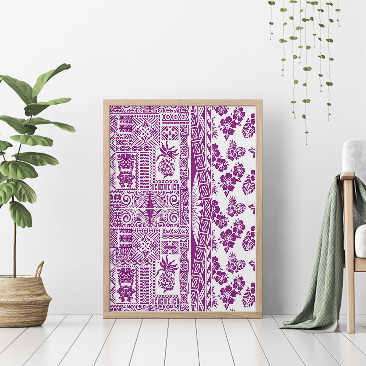 Hawaii Canvas Wall Art Aloha Tropical Plants Tribal Pattern Pink Version LT03 - Polynesian Pride