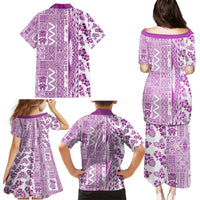 Hawaii Family Matching Puletasi Dress and Hawaiian Shirt Aloha Tropical Plants Tribal Pattern Pink Version LT03 - Polynesian Pride