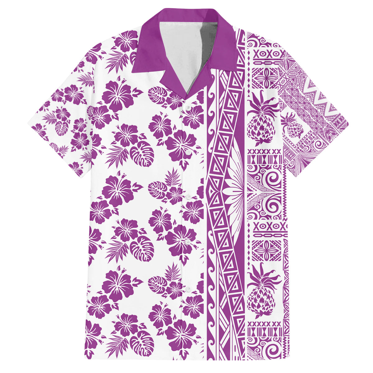 Hawaii Family Matching Tank Maxi Dress and Hawaiian Shirt Aloha Tropical Plants Tribal Pattern Pink Version LT03 Dad's Shirt - Short Sleeve Pink - Polynesian Pride
