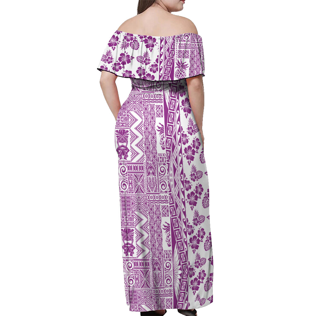 Hawaii Off Shoulder Maxi Dress Aloha Tropical Plants Tribal Pattern Pink Version LT03 - Polynesian Pride