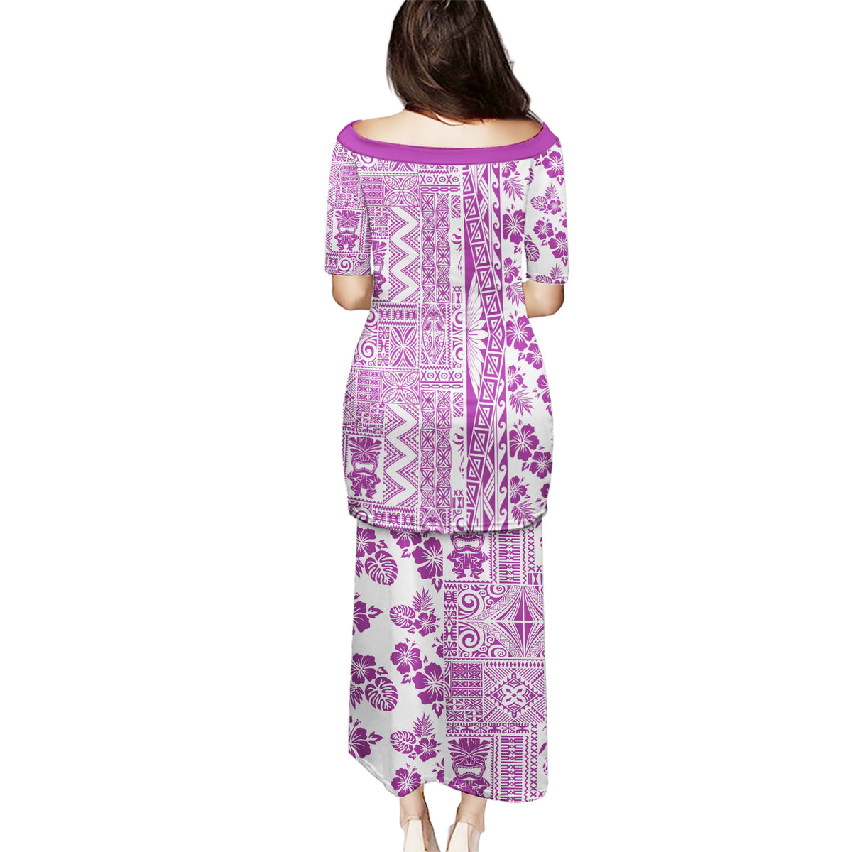 Hawaii Puletasi Aloha Tropical Plants Tribal Pattern Pink Version LT03 - Polynesian Pride