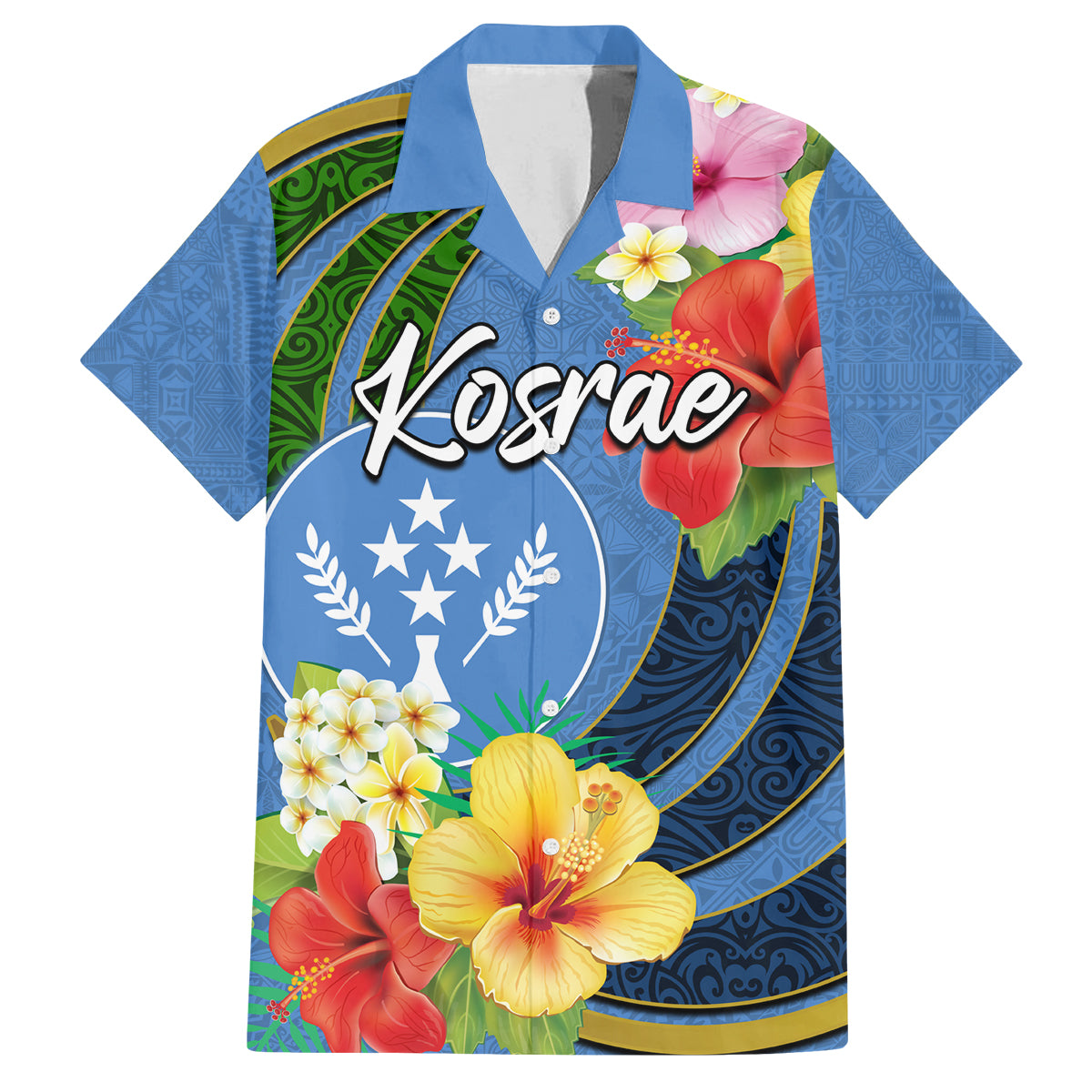 Kosrae Family Matching Tank Maxi Dress and Hawaiian Shirt Hibiscus Mix Maori Tattoo Pattern LT03 Dad's Shirt - Short Sleeve Blue - Polynesian Pride