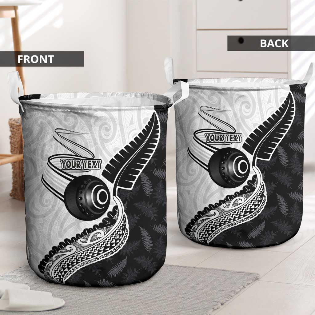 Personalised Aotearoa Lawn Bowls Laundry Basket Maori and Silver Fern Half Style - Polynesian Pride