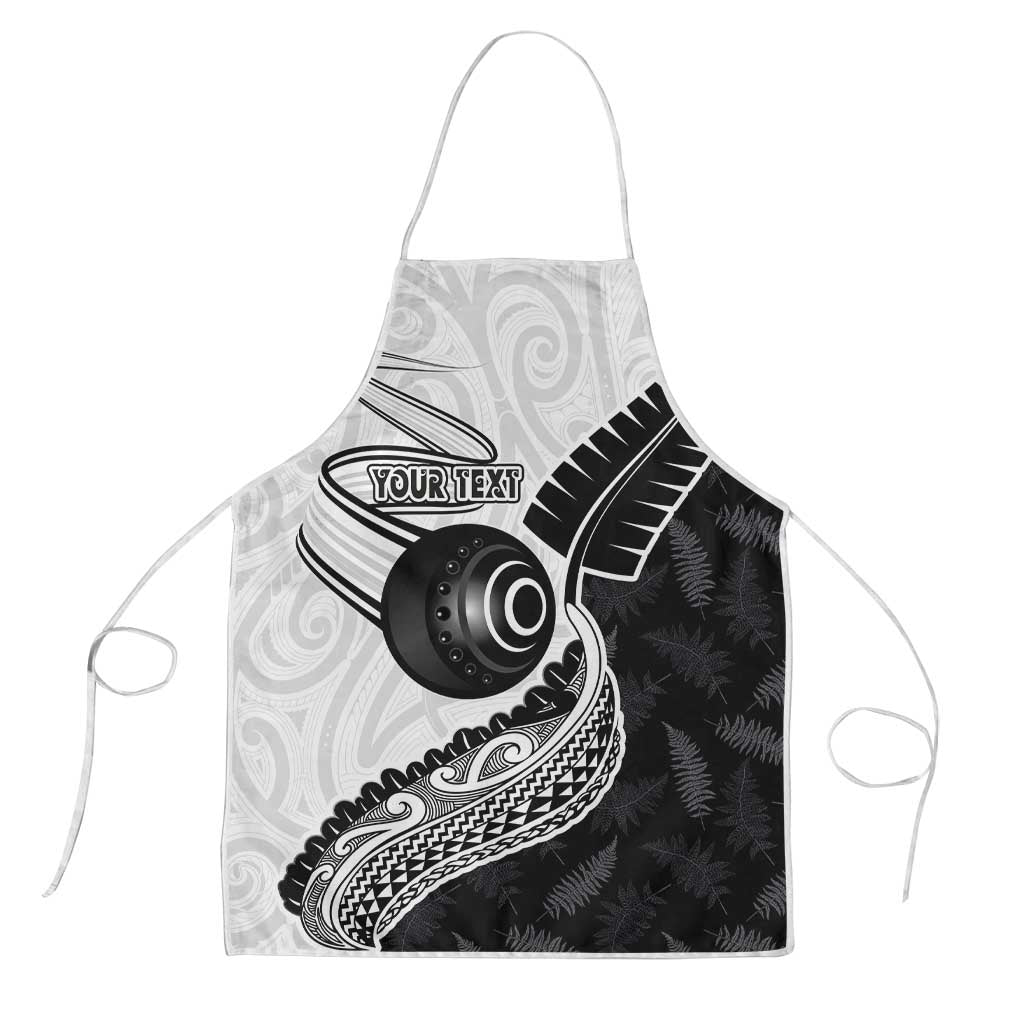 Personalised Aotearoa Lawn Bowls Apron Maori and Silver Fern Half Style LT03 White - Polynesian Pride