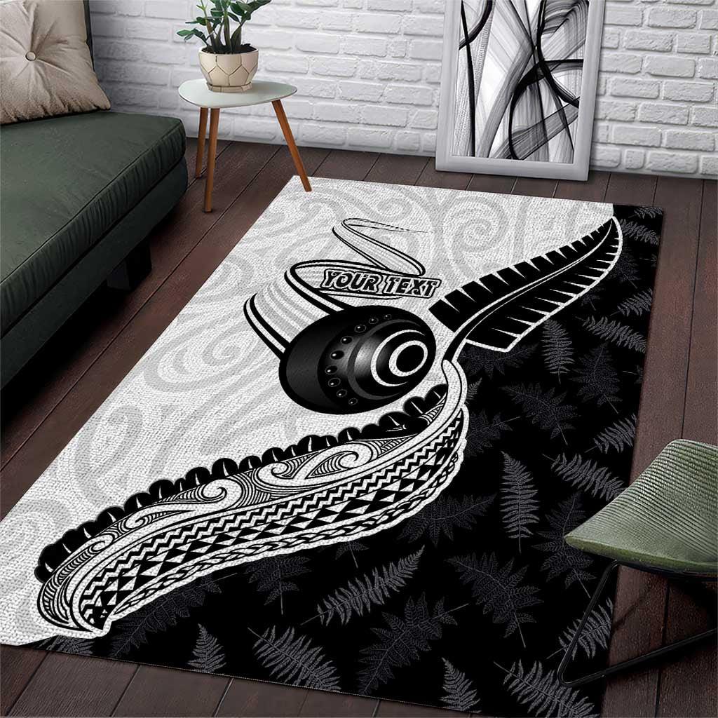 Personalised Aotearoa Lawn Bowls Area Rug Maori and Silver Fern Half Style LT03 White - Polynesian Pride