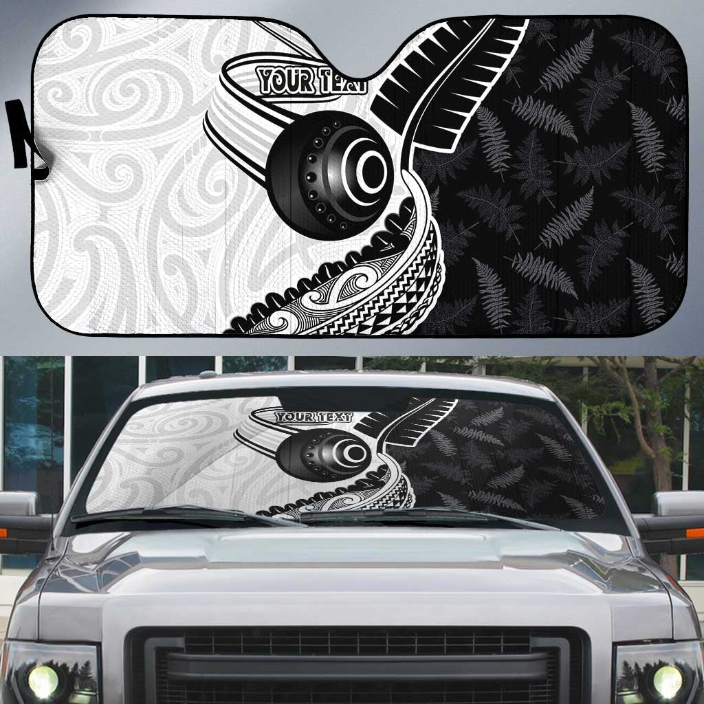 Personalised Aotearoa Lawn Bowls Auto Sun Shade Maori and Silver Fern Half Style LT03 White - Polynesian Pride
