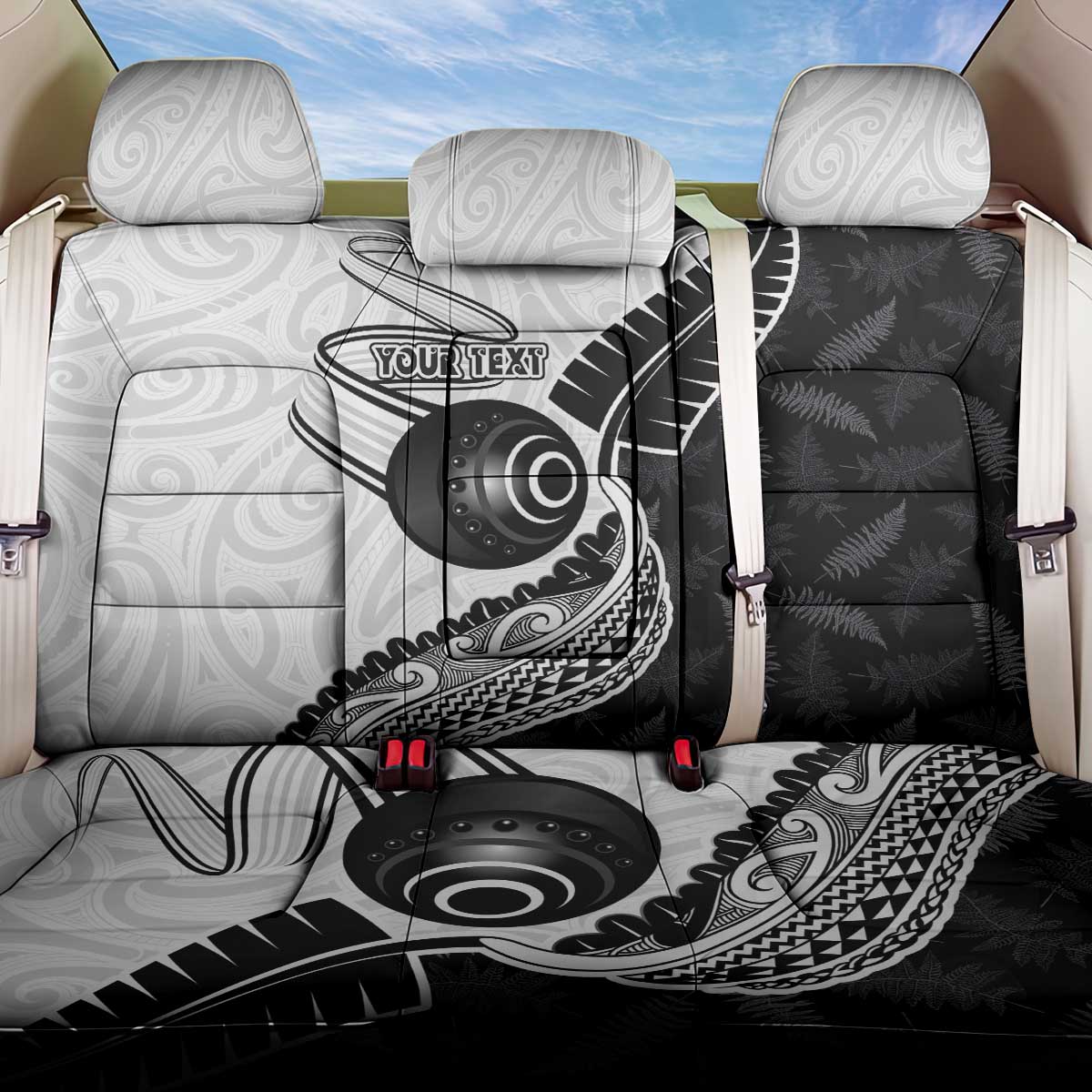 Personalised Aotearoa Lawn Bowls Back Car Seat Cover Maori and Silver Fern Half Style LT03 One Size White - Polynesian Pride