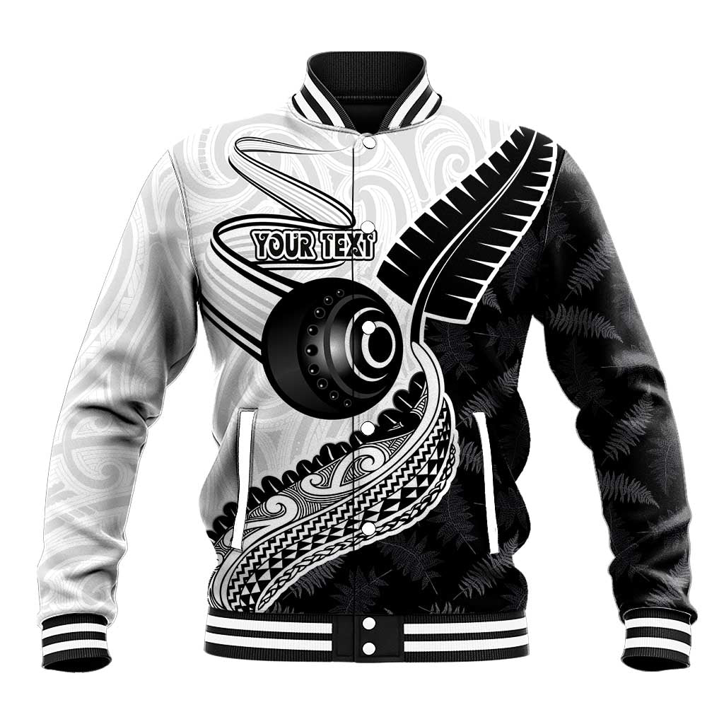Personalised Aotearoa Lawn Bowls Baseball Jacket Maori and Silver Fern Half Style LT03 Unisex White - Polynesian Pride