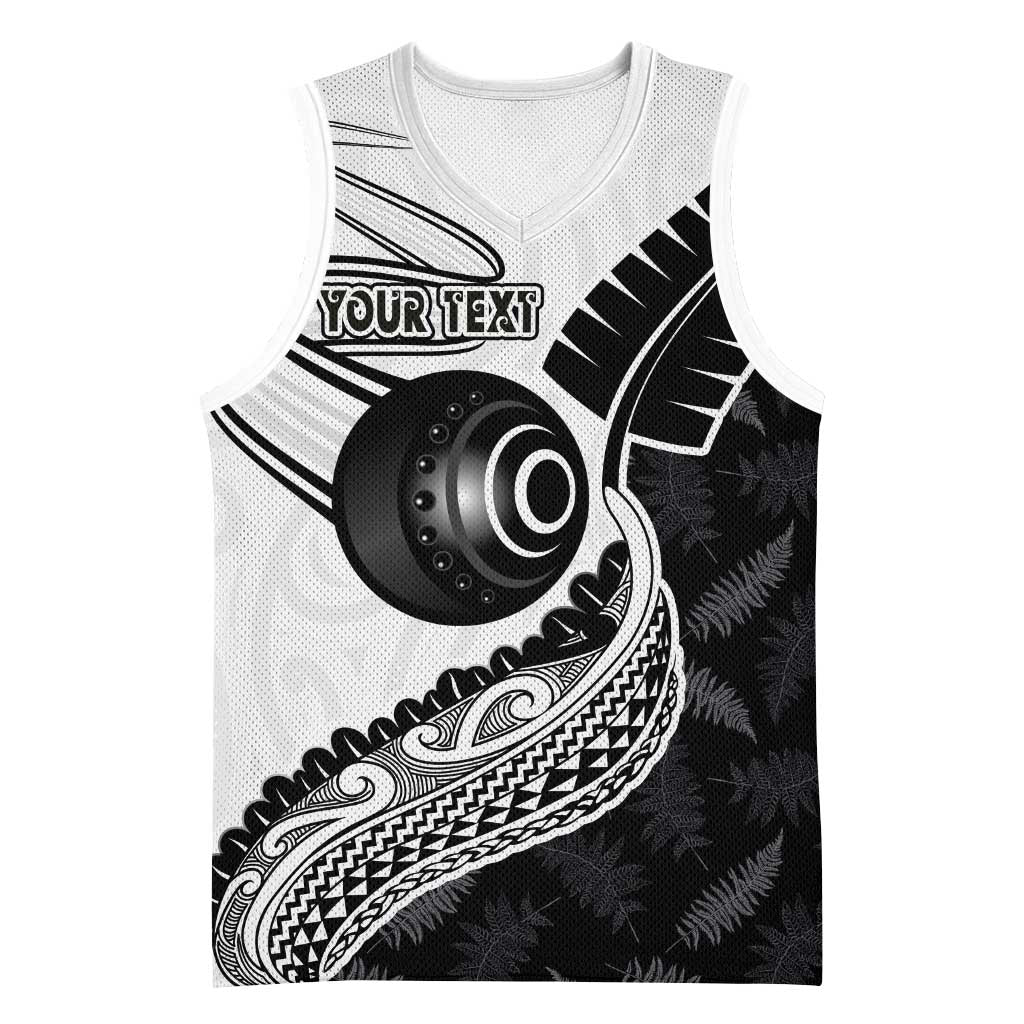 Personalised Aotearoa Lawn Bowls Basketball Jersey Maori and Silver Fern Half Style - Polynesian Pride