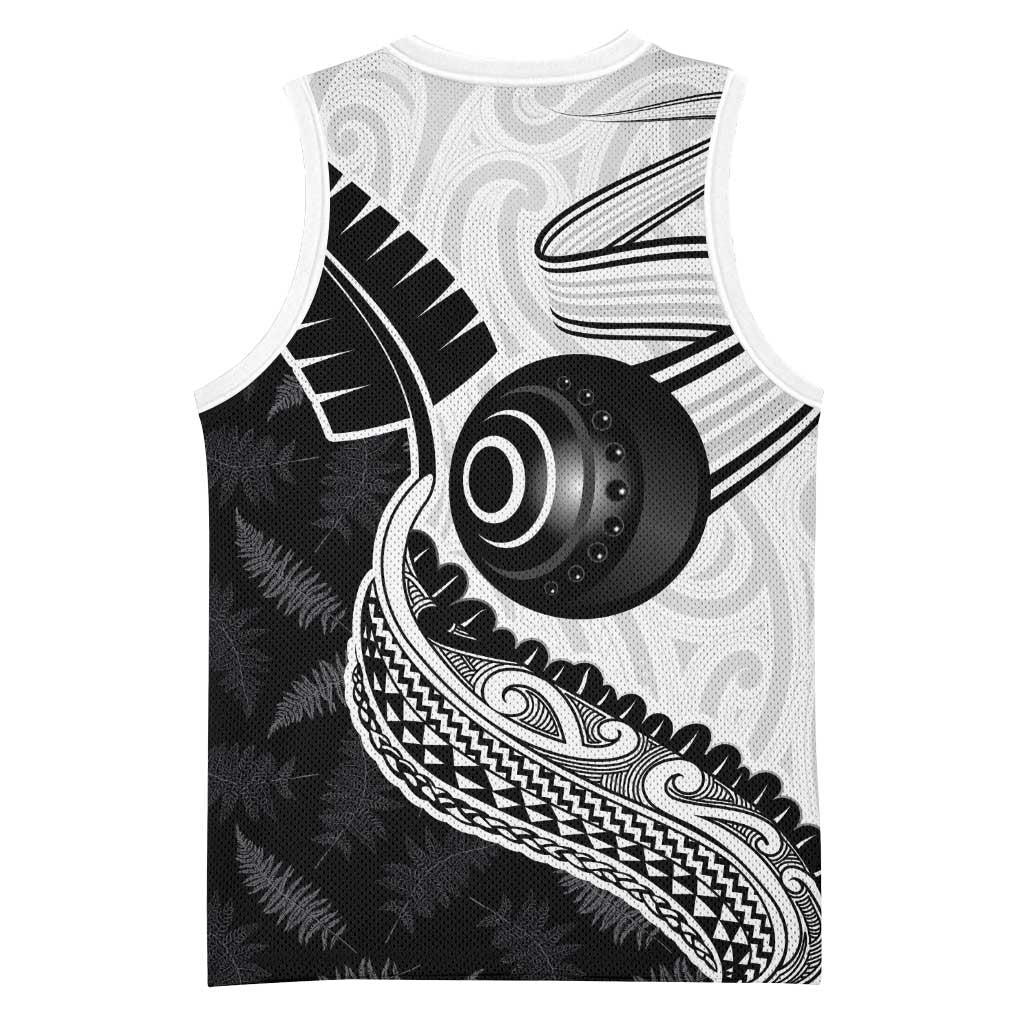 Personalised Aotearoa Lawn Bowls Basketball Jersey Maori and Silver Fern Half Style - Polynesian Pride