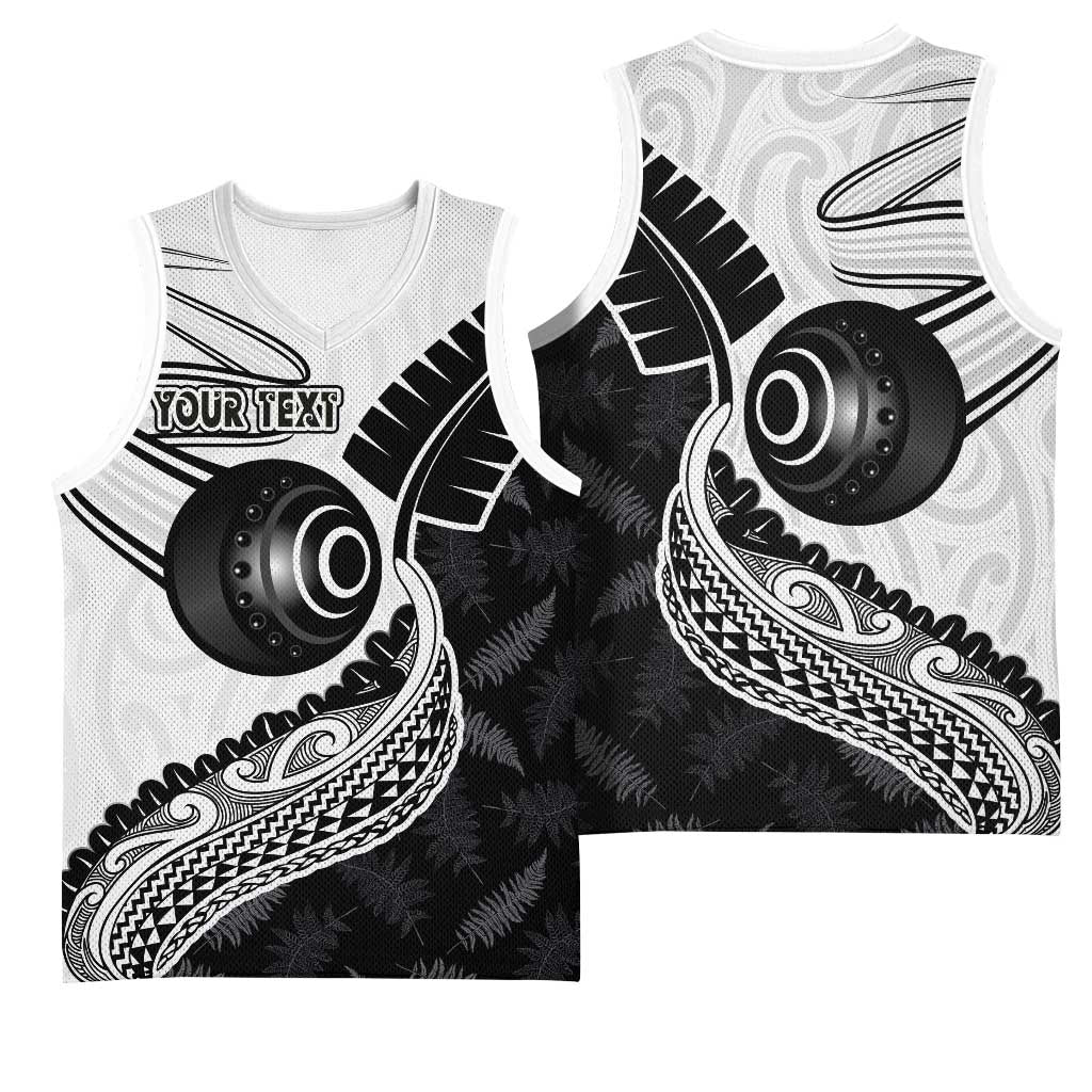 Personalised Aotearoa Lawn Bowls Basketball Jersey Maori and Silver Fern Half Style - Polynesian Pride