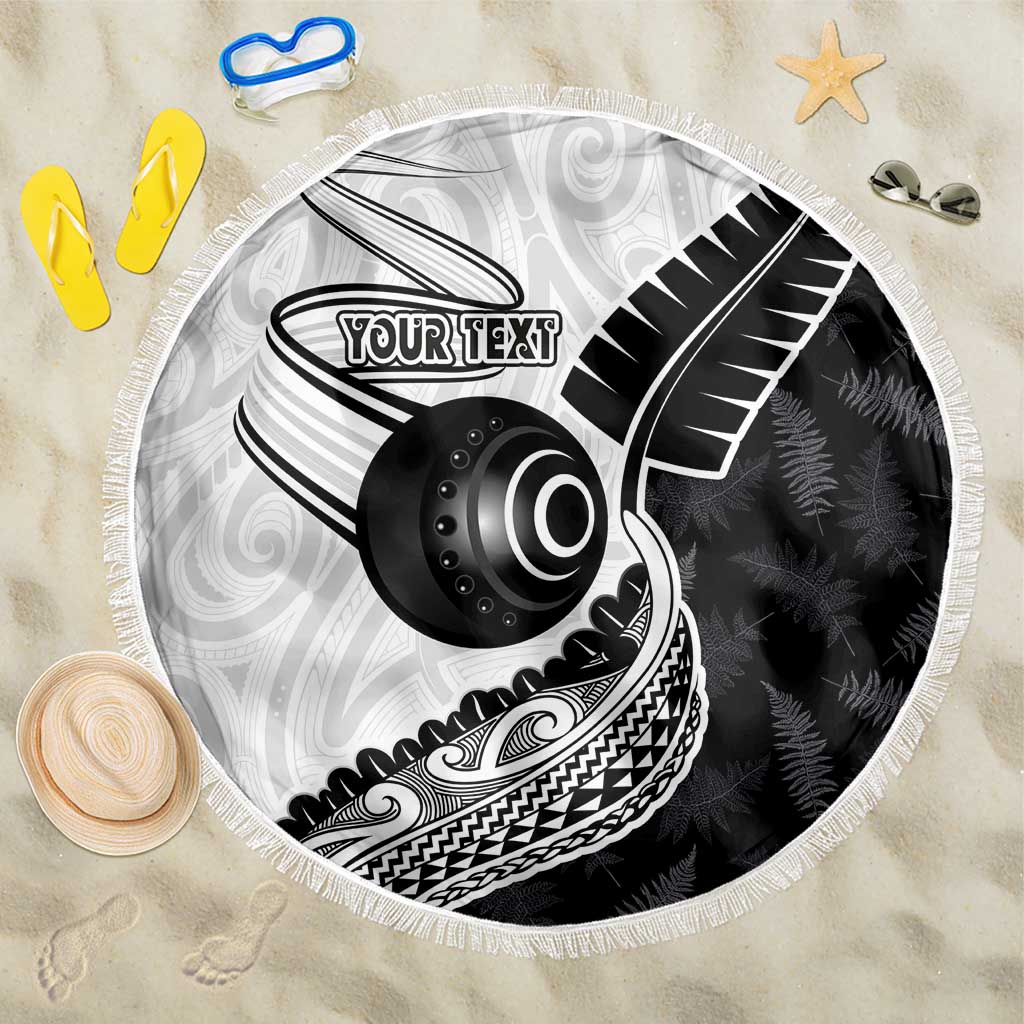 Personalised Aotearoa Lawn Bowls Beach Blanket Maori and Silver Fern Half Style LT03 One Size 150cm White - Polynesian Pride