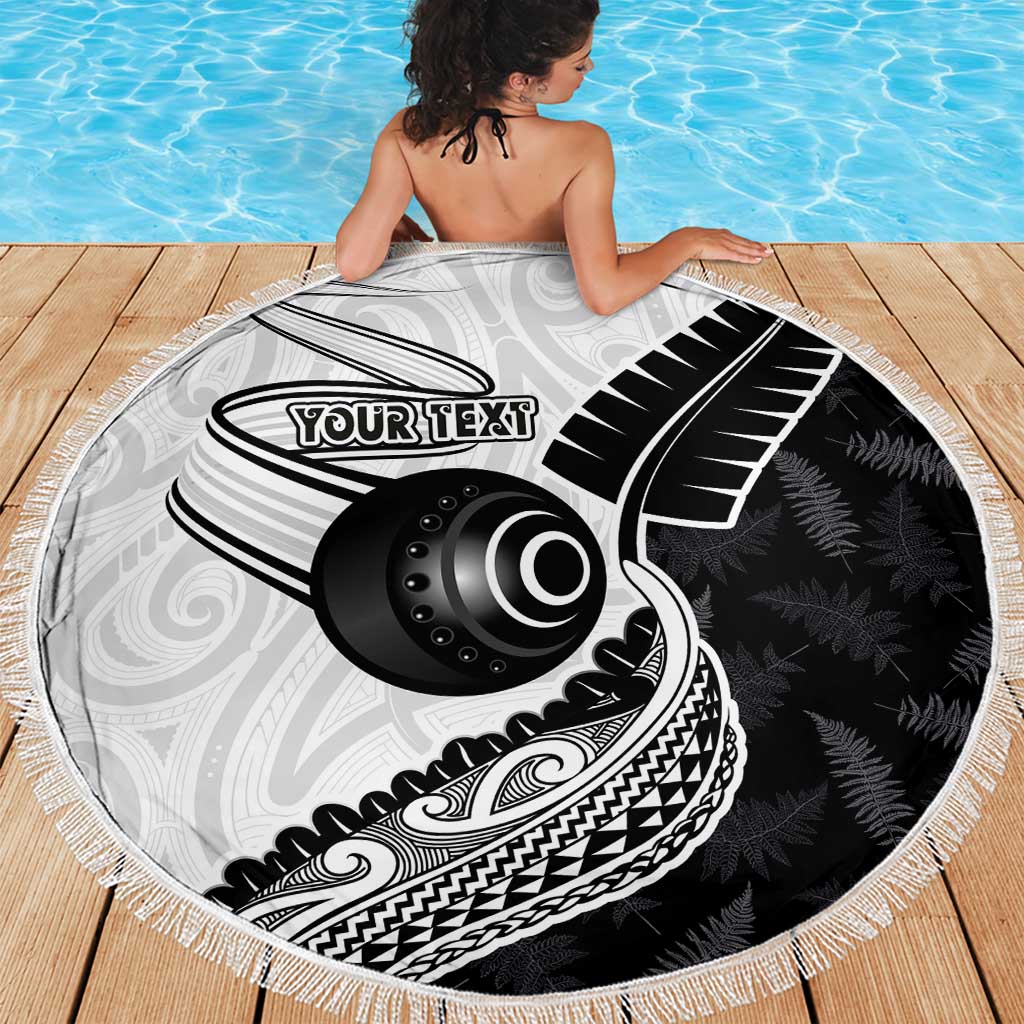 Personalised Aotearoa Lawn Bowls Beach Blanket Maori and Silver Fern Half Style - Polynesian Pride