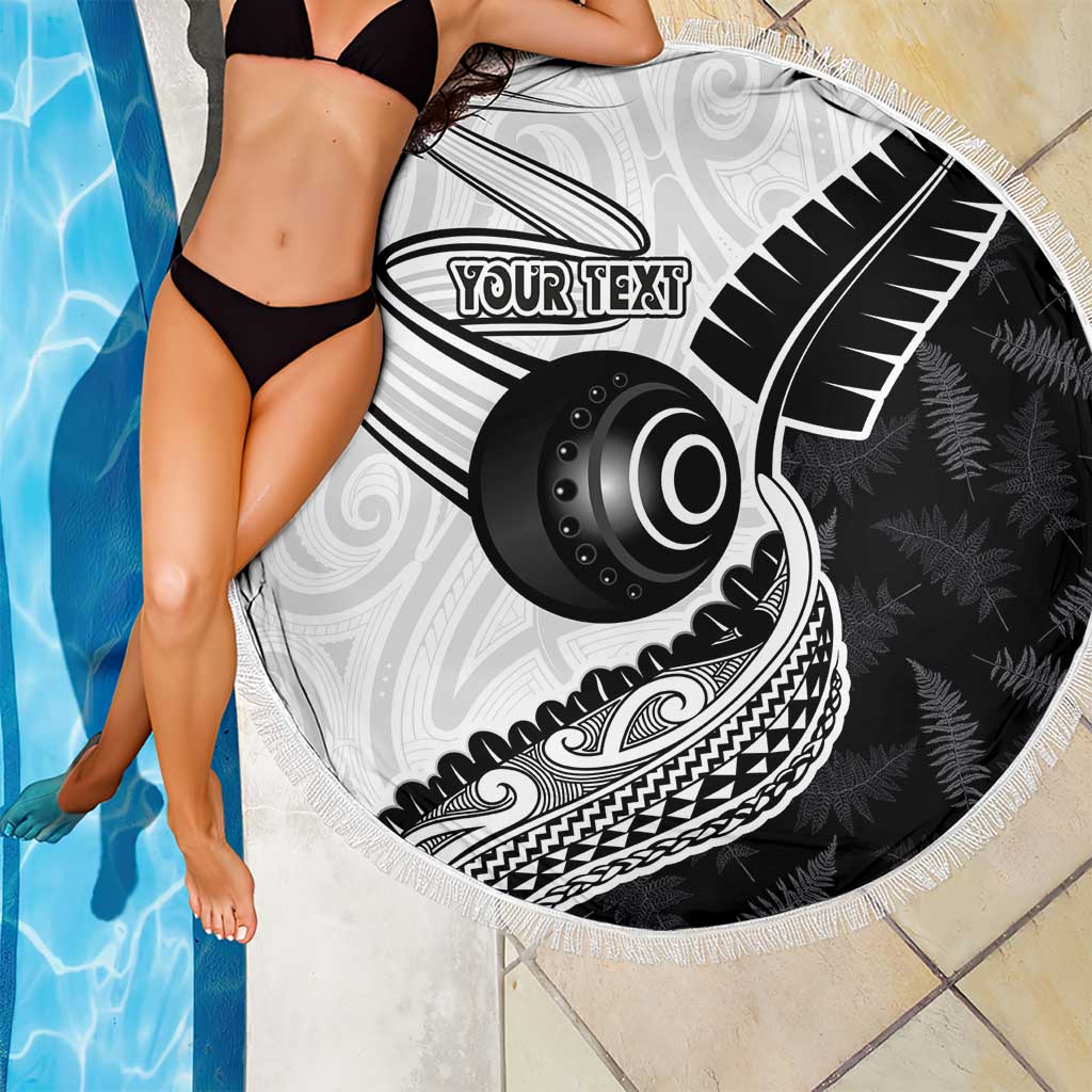 Personalised Aotearoa Lawn Bowls Beach Blanket Maori and Silver Fern Half Style - Polynesian Pride